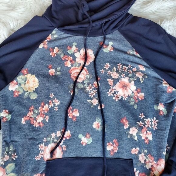 7TH RAY Floral Cowl Neck Hoodie - Picture 2 of 3